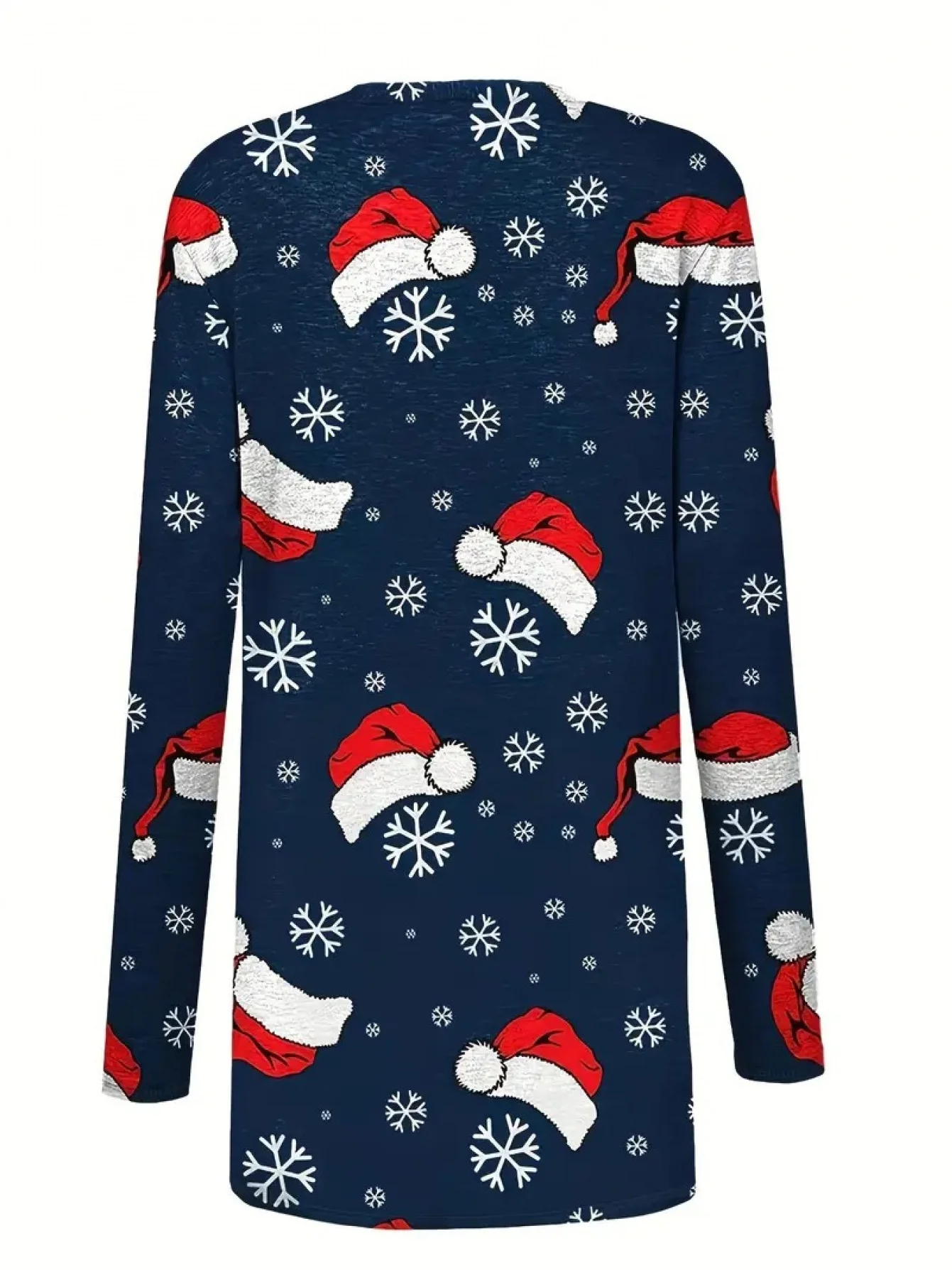 Women Christmas Santa Hat Snowflake Print Open Front Cardigan Long Sleeve Casual Holiday Outerwear Top