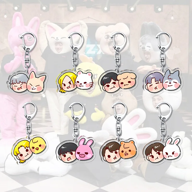 

Акриловый брелок SKZOO: милый мультяшный кулон с двойным персонажем (Wolf Chan, Foxl.Ny) Stray Kids Kpop – украшение для сумки, подарок для фанатов K-pop