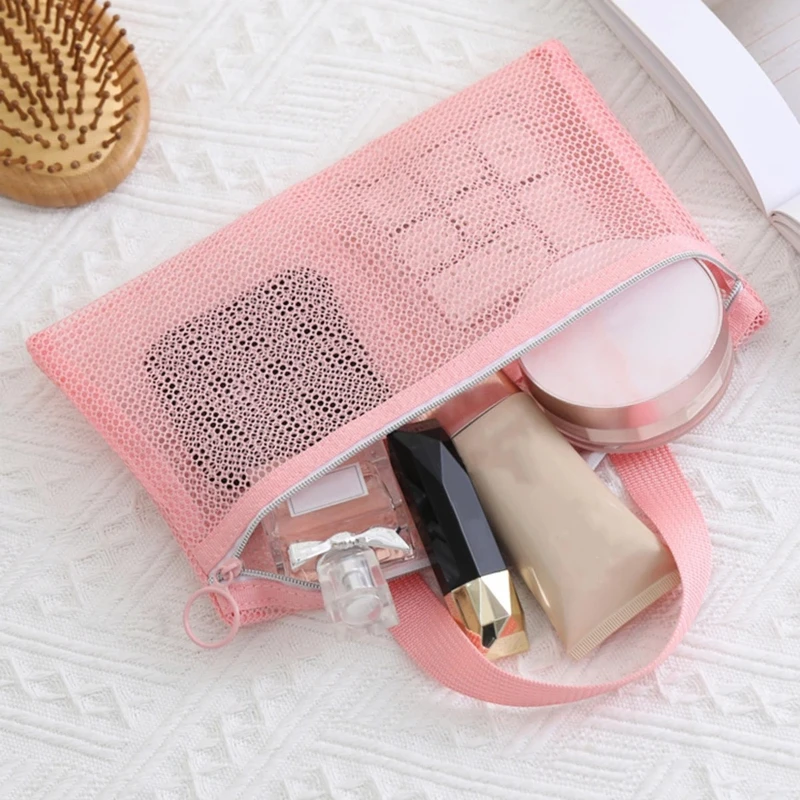 Mesh Multi Pocket Mini Makeup Pouch Portable Travel Cosmetic Storage Bag for Beach Swimming Bath