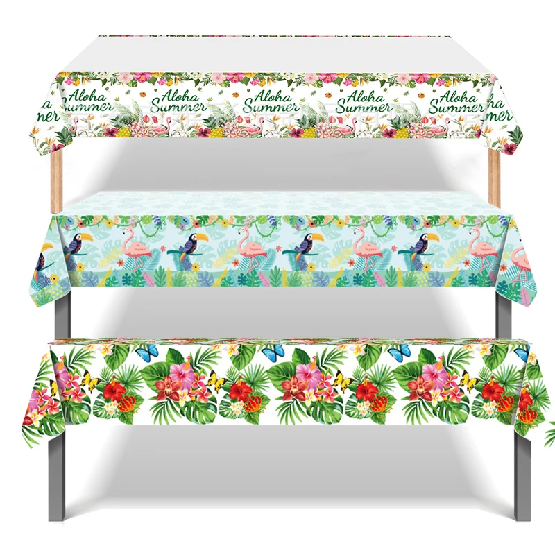 Hawaiian Flamingo Hibiscus Flower Tablecloths Aloha Summer Tropical leaves Plastic Table Cover Birthday wedding Party decoration