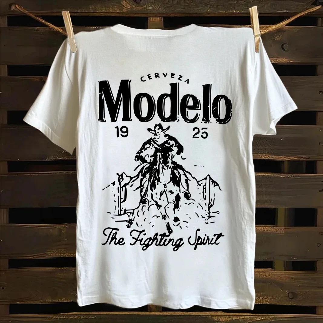 

Solid color cotton Vintage Western Cowboy Graphic Print T-shirt