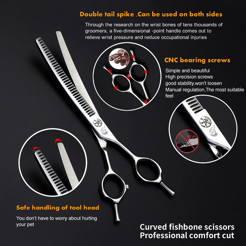 Crane 7.0 Inch Scissors Pet Dog Grooming Curved Chunker Shears JP VG10 Stainless Steel Fishbone 35 Teeth Cut Rate 45%