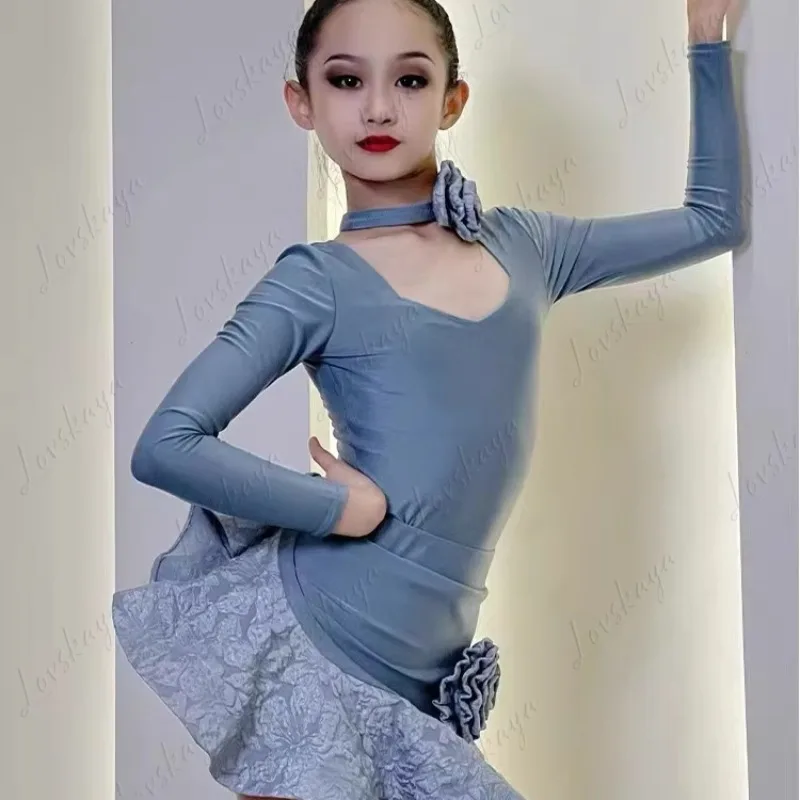 زي أداء الرقص اللاتيني للأطفال، بدلة تدريب احترافية للخريف والشتاء، بدلة تدريب، زي رقص لاتيني