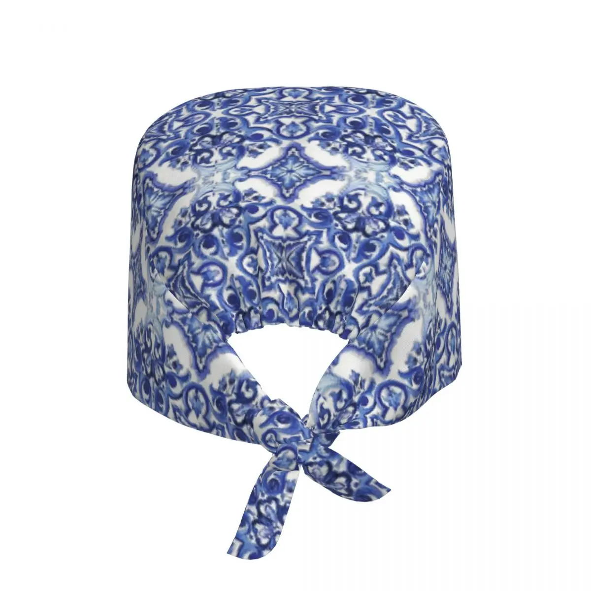 Blue Ornate Floral Mediterranean Sicilian Tile Scrub Hat Doctor Working Surgical Cap Unisex Adjustable Nursing Caps for Dentist