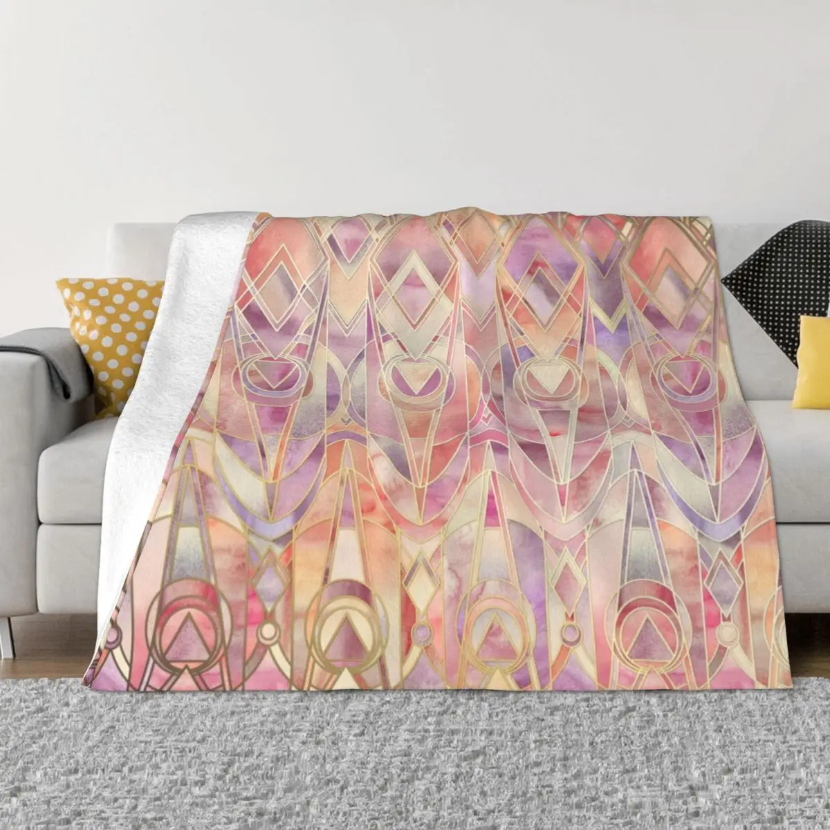 Glowing Coral and Amethyst Art Deco Pattern Throw Blanket Thin Moving Luxury Thicken Blankets