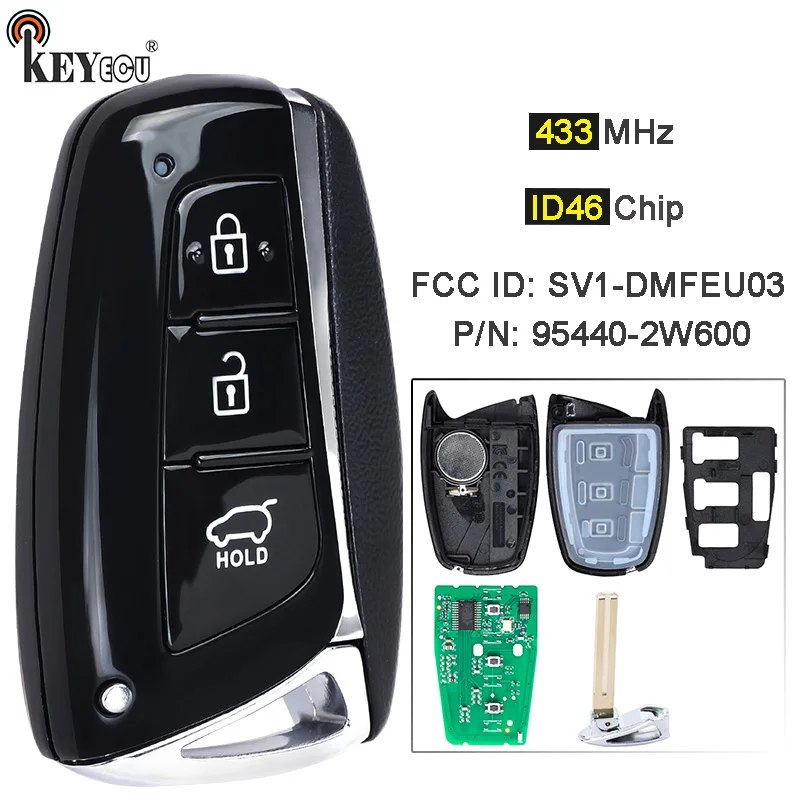 

KEYECU 433MHz CAN ID46 Chip FCC: 95440-2W500 / 95440-2W500 Smart 3 Button Remote Key Fob for Hyundai Santa Fe 2012-2017