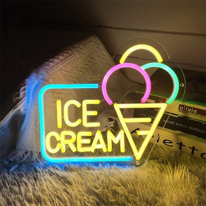 Ice Cream Neon Sign Custom Coffee Shop Bar LED Neon Sign Night Light Home Wall Decor Restaurant Decoration Welcome Sign