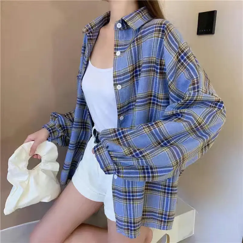 High-end Plaid Shirt Long Sleeve Tops Women Loose Casual Outerwear Vintage Coat Trend Design Women's Clothing Blouses New