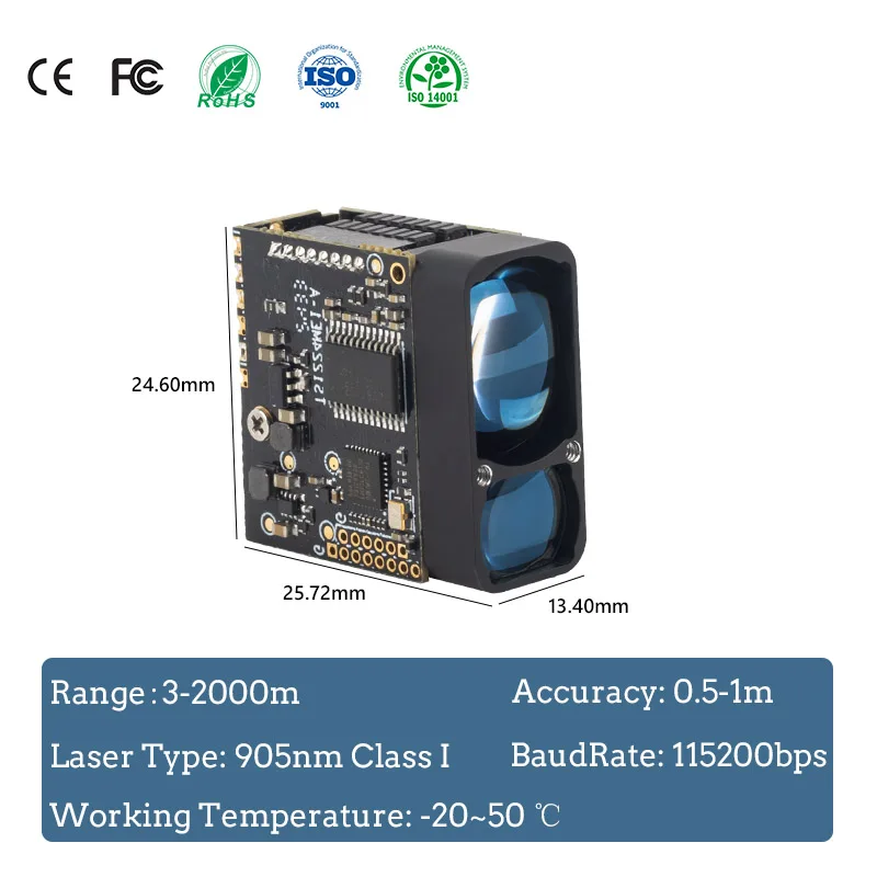 1500m Long Distance Laser Range Finder Module UART Time Of Flight Sensor OEM Laser Rangefinder Module
