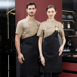 Grembiule da uomo grigio cappotto da cuoco Logo manica corta giacca da cuoco grembiule per testa estiva Chef uniforme ristorante cucina dell'hotel vestiti da cucina