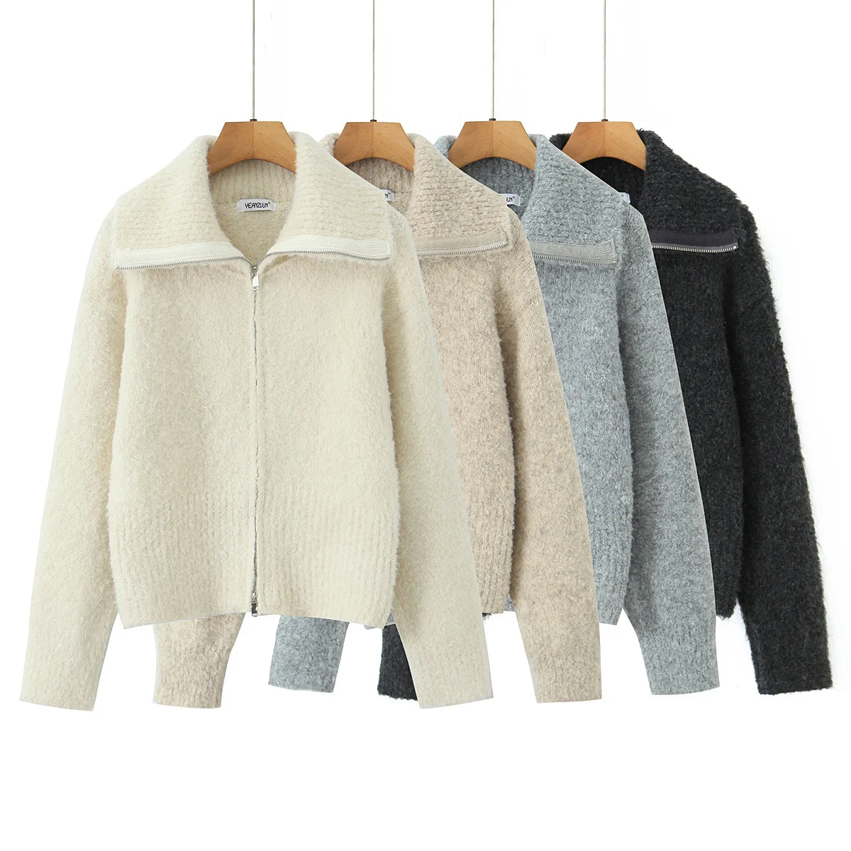 

Fashionable Multi-Color Zipper Casual Knitwear Jacket Stand Collar Two-Way Wear Women's Top Spring Autumn New Arrival