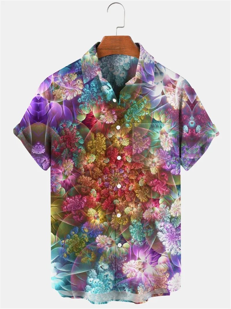 

Men's patch geometric pattern shirt Cuban collar shirt short sleeved fashionable casual vacation street wear summer shirt