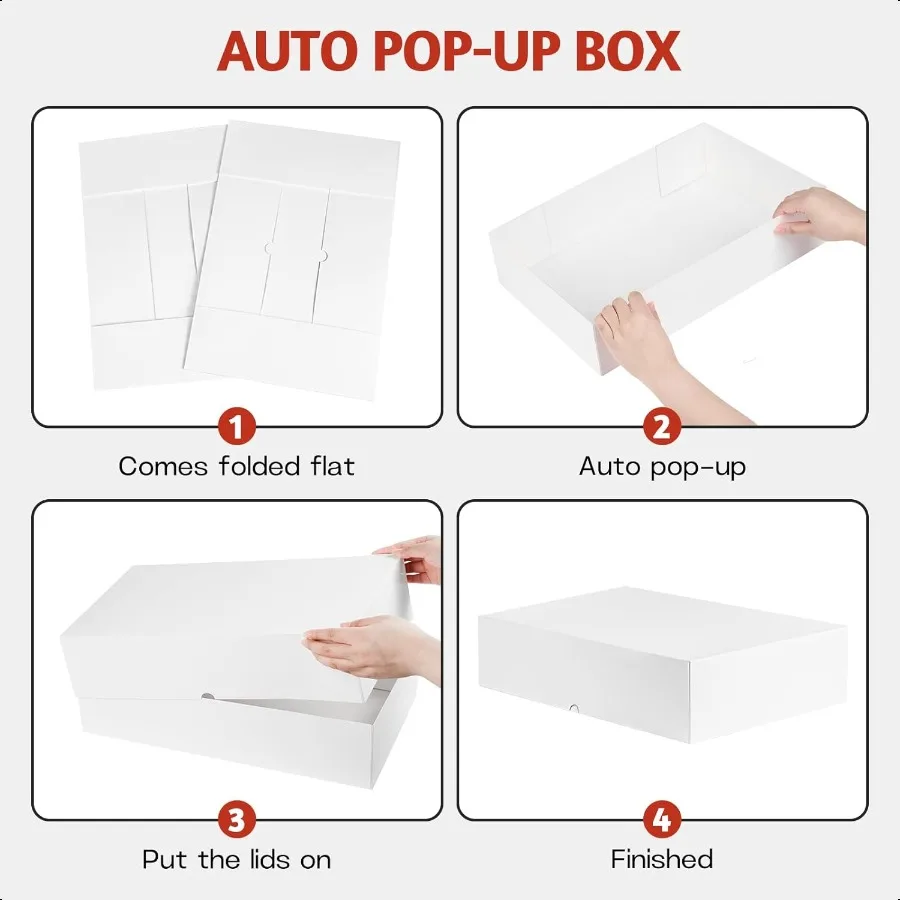 10 Pack Extra Large Gift Boxes with Lids for Presents 17 x 11 x 4 Inch Deep Robe Boxes White Auto Popup Box for Clothes Christm
