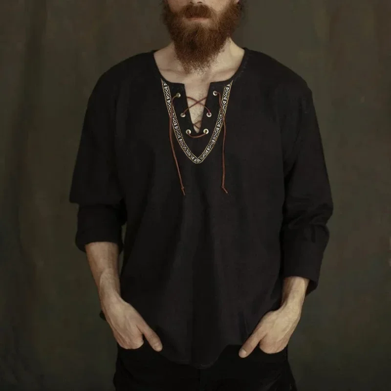 

Men Medieval Renaissance Grooms Pirate Reenactment Larp Costume Lacing Up Shirt Bandage Top Middle Age Clothing For Adult