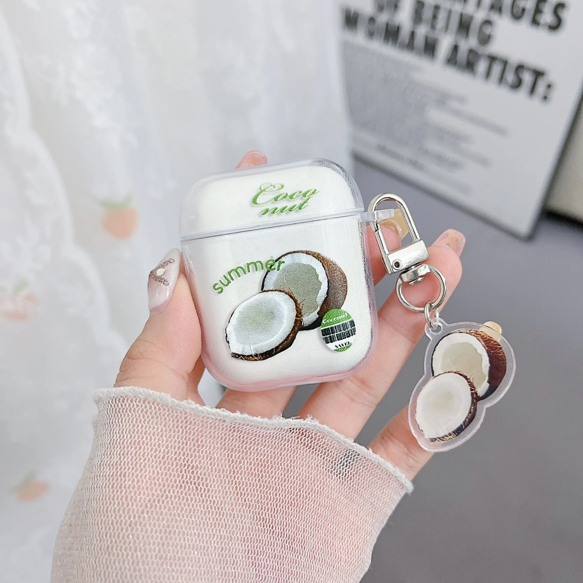 ل أبل AirPods4 3 2 1 AirPods Pro Pro 2 سماعات الأذن حافظة شفافة الزهور الفاكهة الغيوم الفراولة الخوخ ستار جوز الهند غطاء ناعم