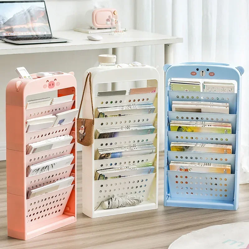 Plastic Simplicity Book Storage Holders 5 Layer Home Classroom Office Desk Bookshelf Seam Floor Type Organization Racks