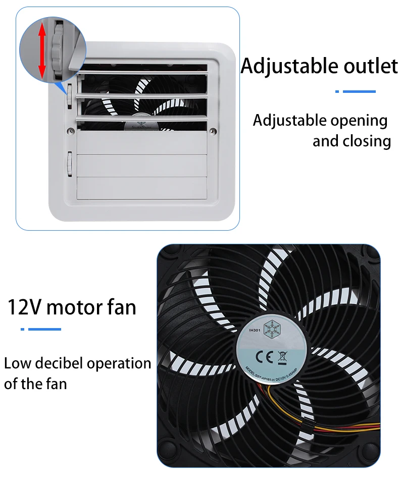 White/Black Option RV Accessory RV Side Vent Fan 12V 5.4W One-Way Silent Air Vent Ventilation Manual Control Cooling Exhaust Fan