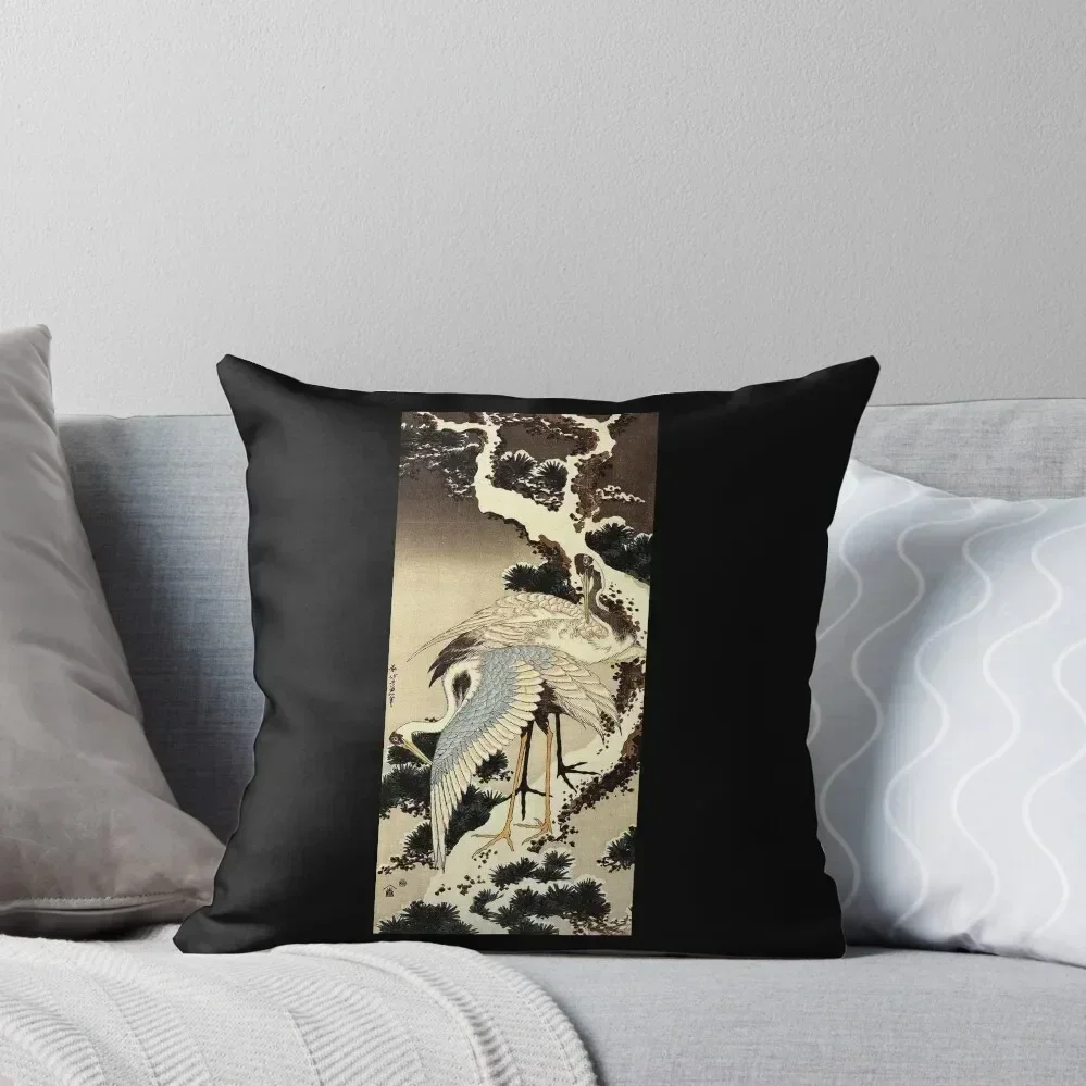 

Two Cranes on a Pine Covered with Snow' by Katsushika Hokusai (Reproduction) Throw Pillow autumn pillowcase bed pillows pillow