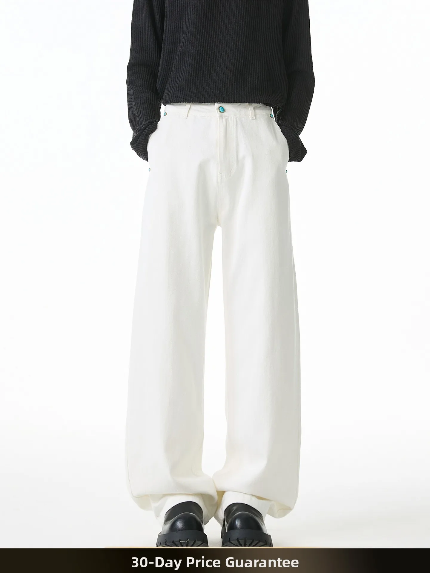 

Американские ретро-брюки с бирюзовыми пуговицами, прямые, в рабочем стиле, осенние, уличные, свободные, широкие, повседневные, длинные