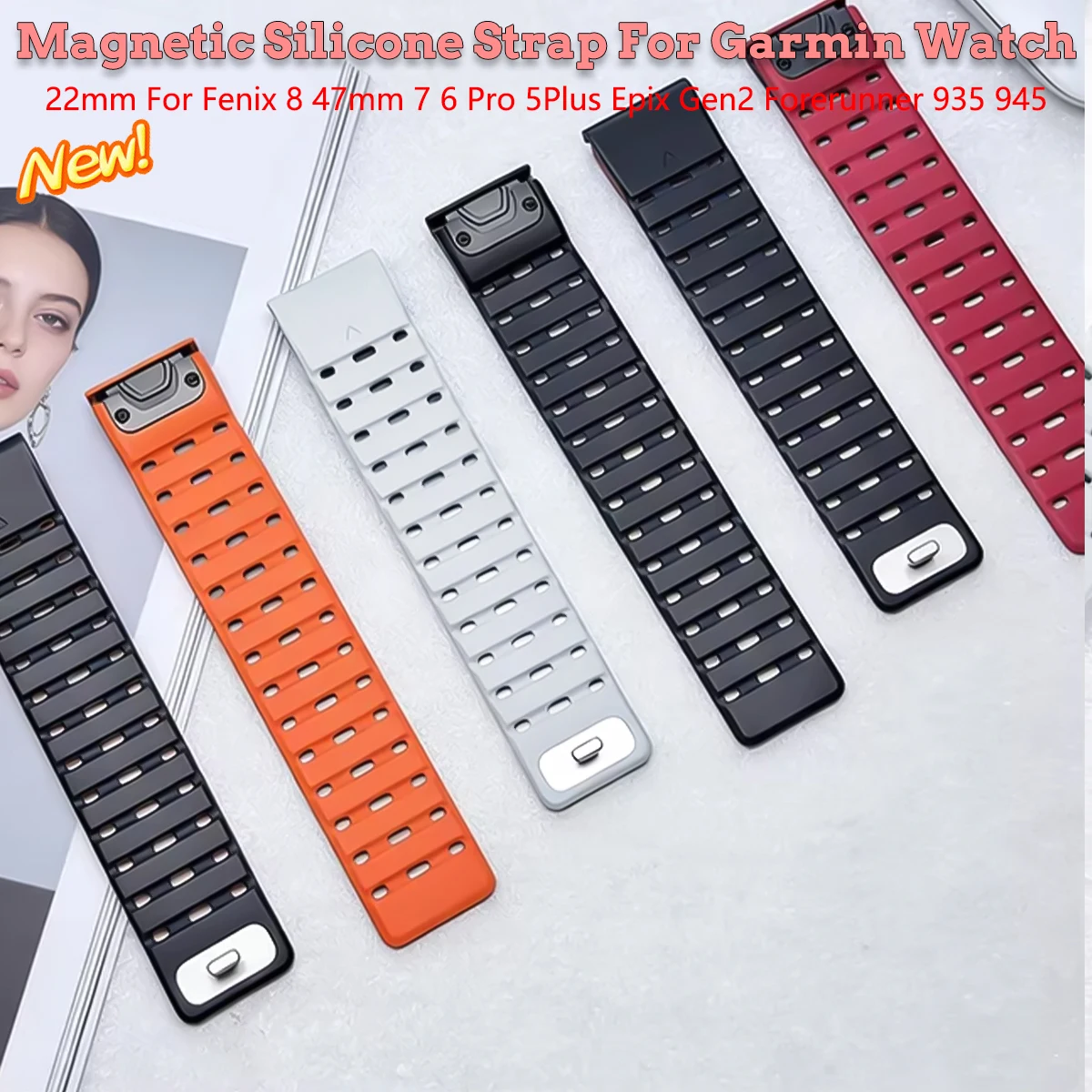 

Магнитный силиконовый ремешок для Garmin 22 мм Fenix 8 47 мм 7 6 Pro 5Plus QuickFit, браслет Epix Gen2 Forerunner 935 945, ремешок для часов