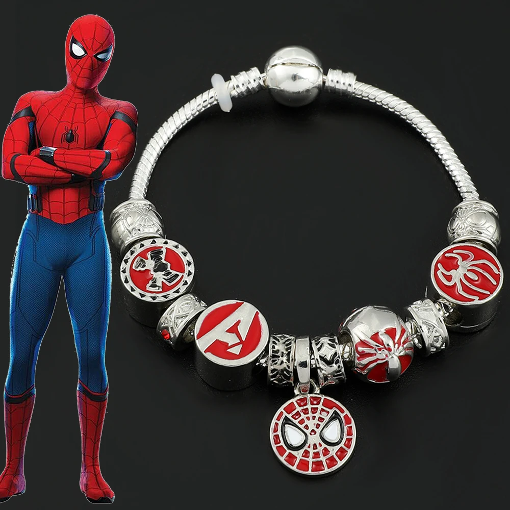 

The Avengers Spider Man Charm Beads Bracelet Marvel Superhero Peter Parker Pendant Bracelet for Men Jewelry Accessories Toy Gift