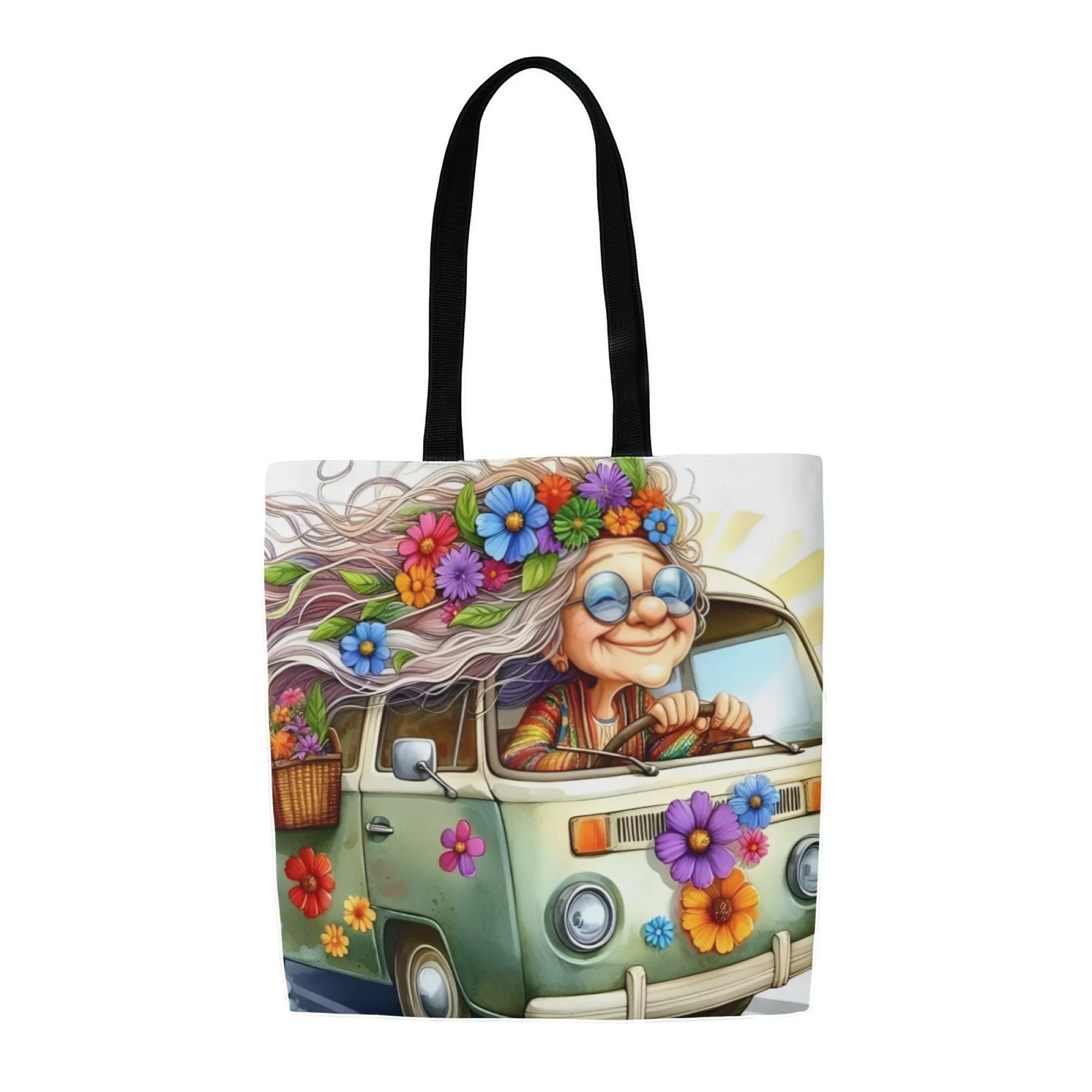 1 Pc Vintage Hippie Grandma Tote Bag Spacious & Durable Fashionable Women Foldable Ideal Gift for Family Friends Hippie Decor image 6