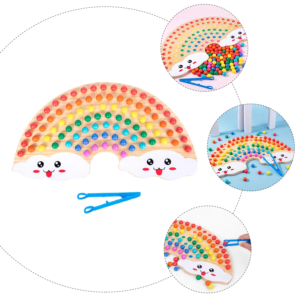 1 Set Of Bead Clipping Game Rainbow Wooden Board Puzzle For Kids Color Recognition Intelligence Development Training Plaything