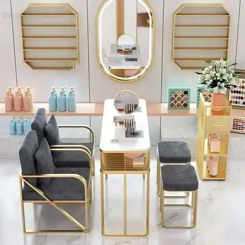 

Nail Nordic Beauty Tables Luxury Salon Furniture Commercial Nails Desk with Vacuum Cleaner Minimalist Houshoeld Manicure Table D