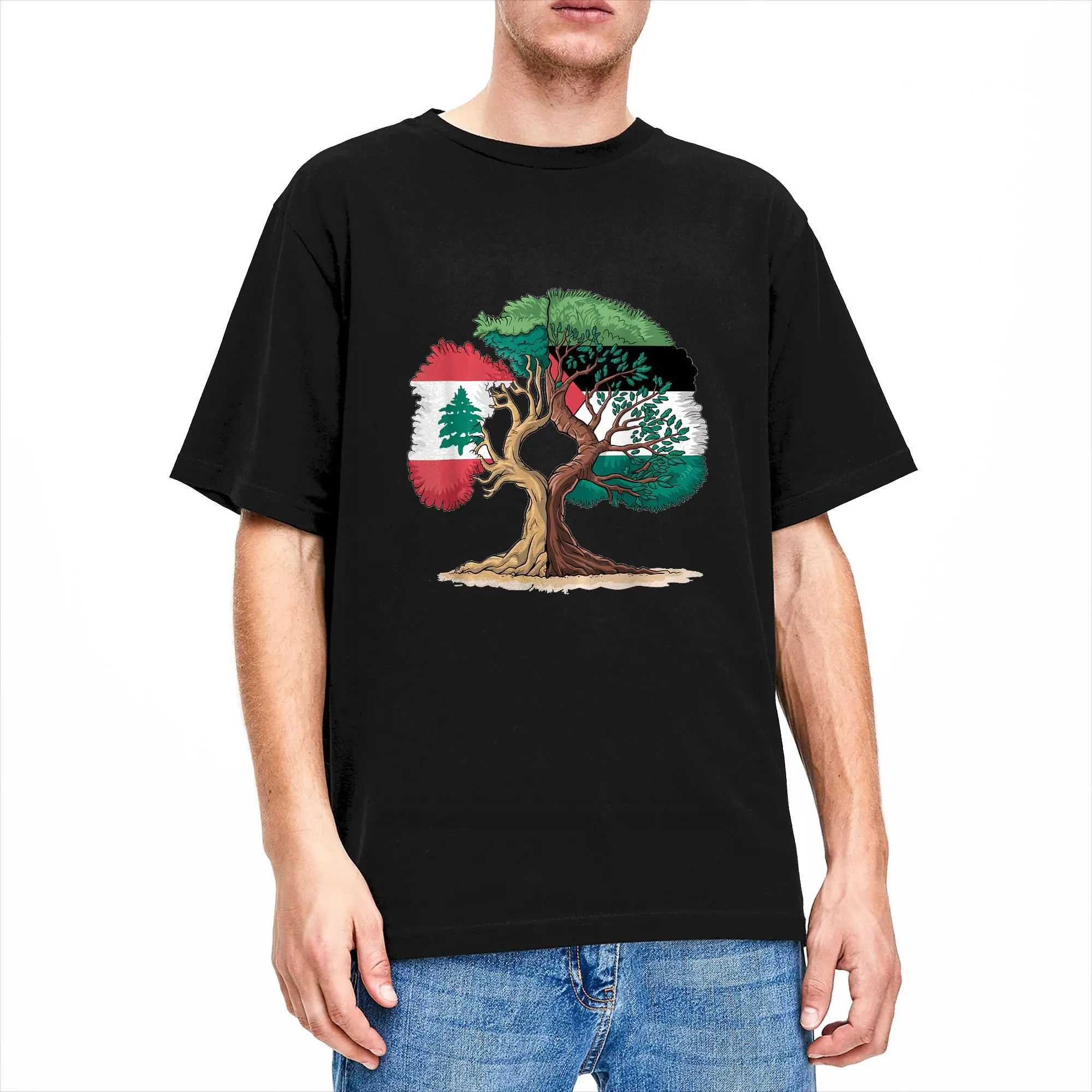Lebanon Palestined Flag T-Shirt Summer  Cotton T Shirts For Man Casual Tshirt Short Sleeves Y2K Funny Top Tees