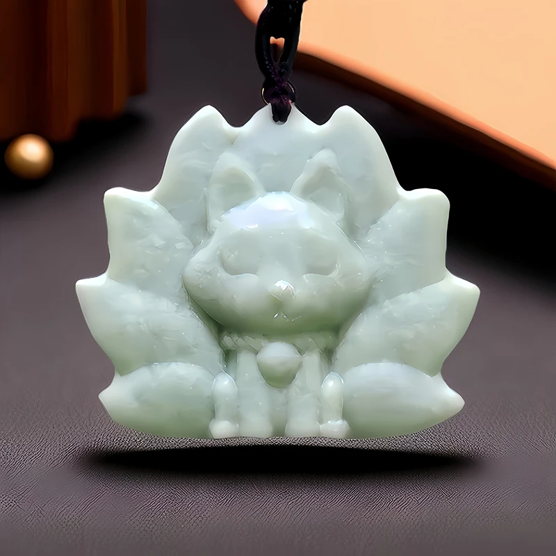 

Natural Real Jade Nine Tailed Fox Pendant Necklace Gift Luxury Chinese Gifts for Women Men Fashion Carved Jewelry Accessories