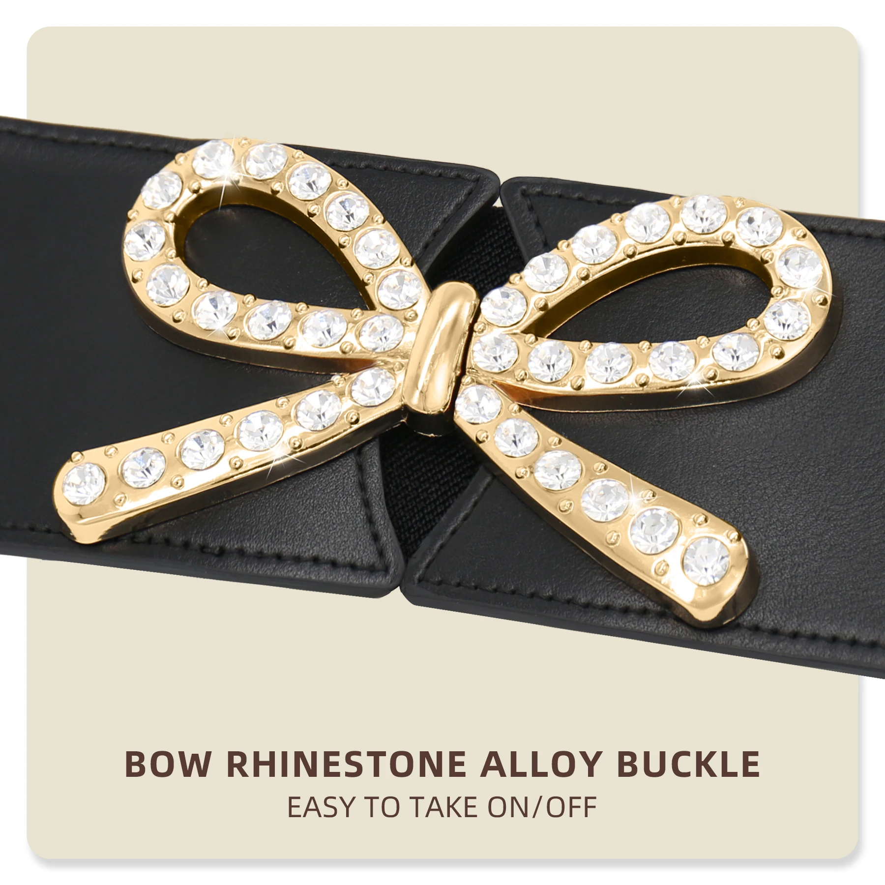 Women Wide Stretchy Belts Bow Rhinestone Alloy Buckle Elastic Waist Belt for Dresses Jumpsuits Coats