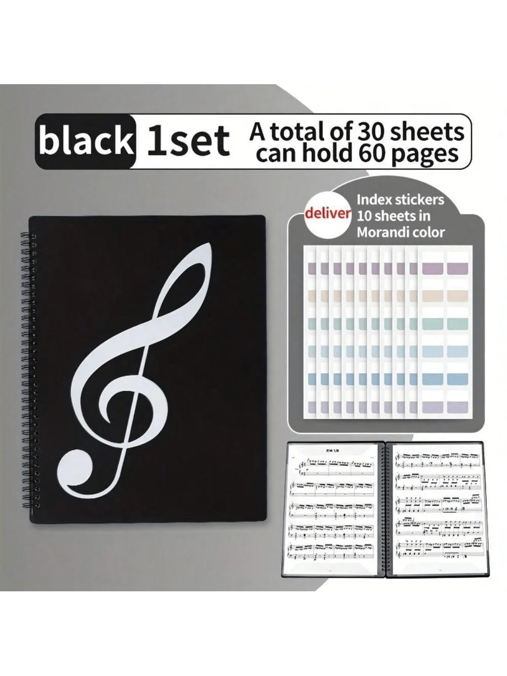 Sheet Music Folder, Folder For Musicians, Band Folder, A4 Letter Size, 30/60 Sleeves, Double Side Or Write On Exposed Pages Outs