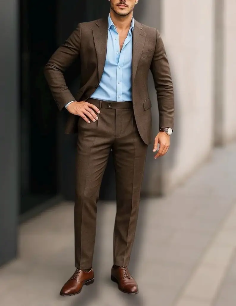 

Мужские костюмы Slim Fit, коричневые костюмы из двух предметов, мужская одежда для свадьбы, жениха, праздничная одежда, пляжные официальные костюмы