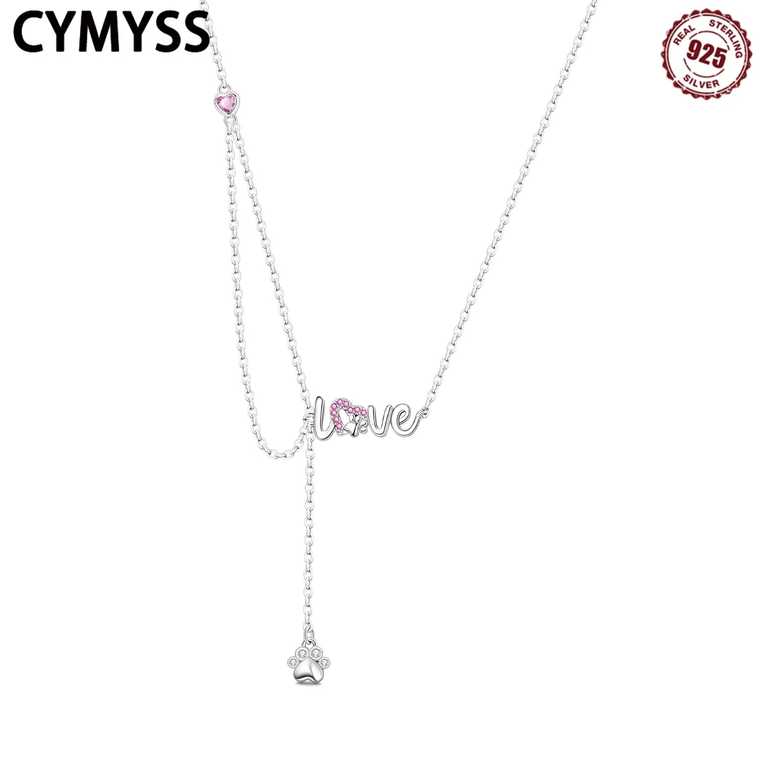 

CYMYSS 2025 New S925 Sterling Silver Y-Necklace Pet Paw Print Necklace Fine Jewellery Birthday Anniversary Gift Women's Necklace