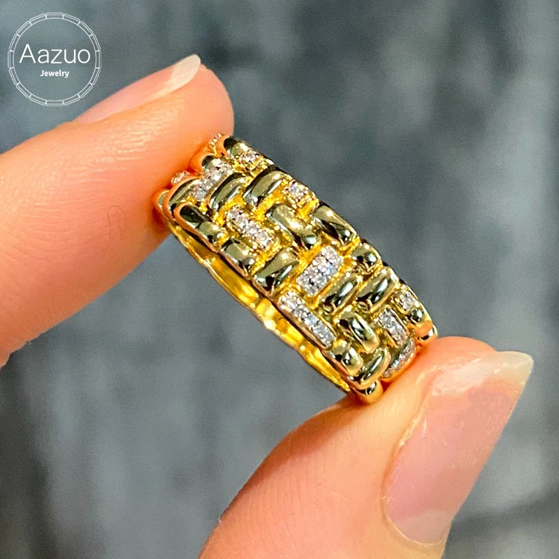Aazuo Fine Jewelry 18K Jewelry Set Solid Yellow Gold Real Natural Diamonds Fairy Line Ring  Gift For Women Wedding Party AU750