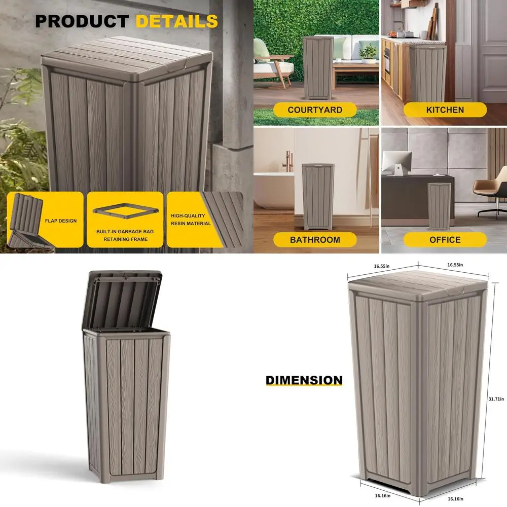 

Уличный мусорный бак на 38 галлонов с крышкой, защищенный от непогоды, подходит для патио, террасы или заднего двора (серый)