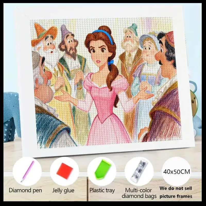 

1PC Disney Princess Belle Diamond Painting Kit, 5D Full Drill DIY Rhinestone Art Craft Set, Beauty and the Beast Cartoon Fairy T