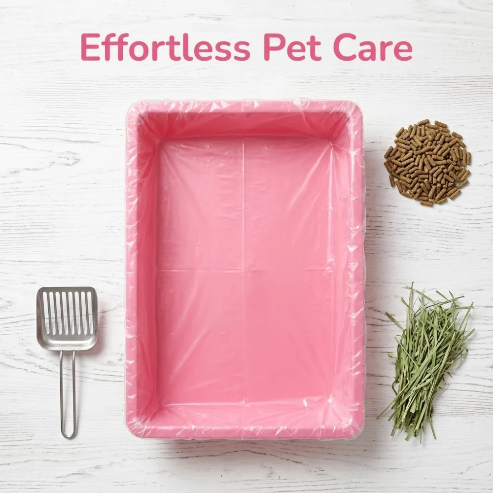 50Pcs Poop Bags Disposable Rabbit Cage Tray Cover Elastic Transparent Cage Tray Mat Large Size Thicken Cage Base Pad Dog Cat Pet