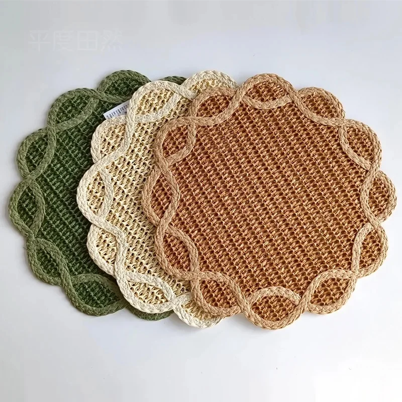 2Pcs Flower Shaped Paper Woven Placemats, Heat Resistant Table Mats, Western Dinner Mats for Home Decor & Photo Props