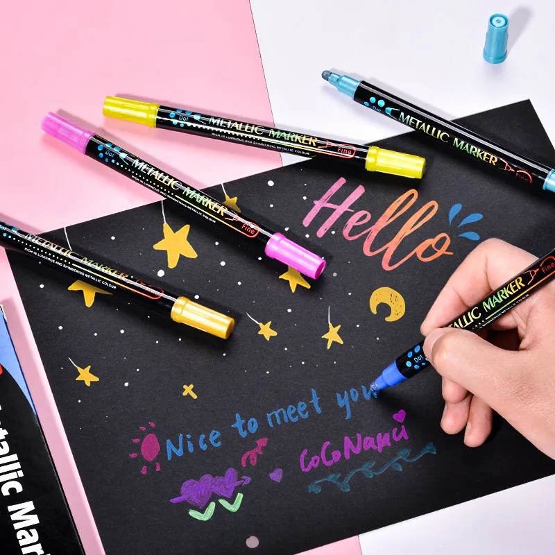 GuangNa Plumones Metallic Marker Pen Set Double Tip Colores Art Supplies예술용품Posca Rotulador Permanente Graffiti Student Drawing