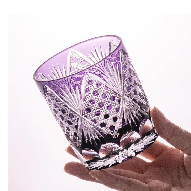 Premium Luxury Whiskey Glass Purple Prismatic EDO Hand Cut Crystal Cup Collection Level Whisky Rock Snifter Dropshipping