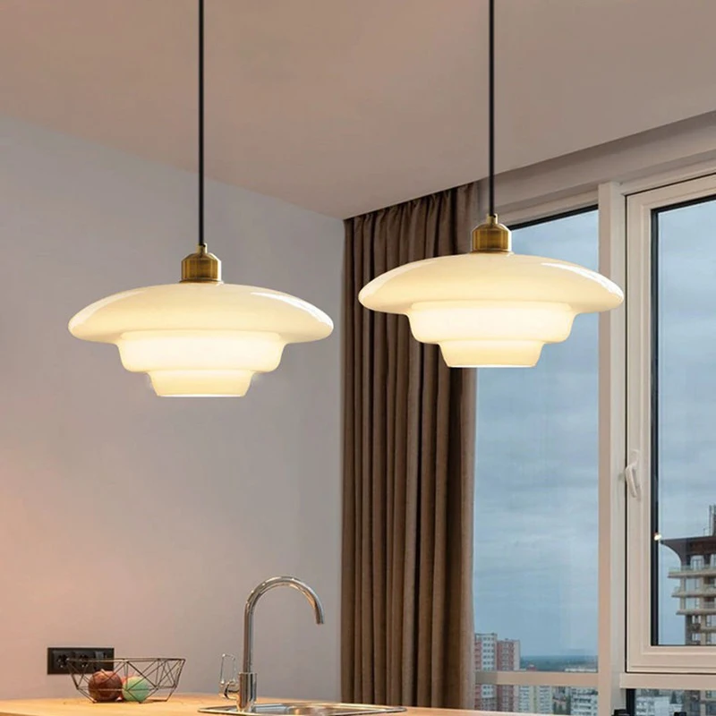 Nordic Cream white Glass Pendant Light Modern LED Lighting Creative Dining Room Bar Bedroom Porch Loft Home Indoor Lights