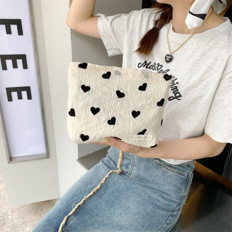 Sweet Love Heart Women\'s Shoulder Bags Simple Ortable Ladies Vest Bag Thin Cloth Female Tote Handbags Clutch Purse Shopping Bag