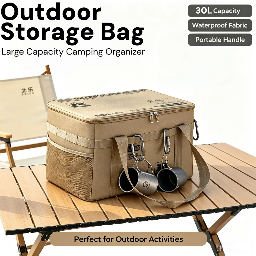 30L Large Capacity Camping Cookware Storage Bag Waterproof Outdoor Camp Kitchen Organizer Picnic Carry Bag for Stove Pot Pan