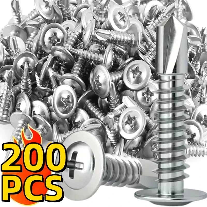 50/200 Stück M4.2 Edelstahl-Blechschrauben mit großem rundem Flachkopf, selbstbohrende Schrauben für die Reparatur von Holzblechen