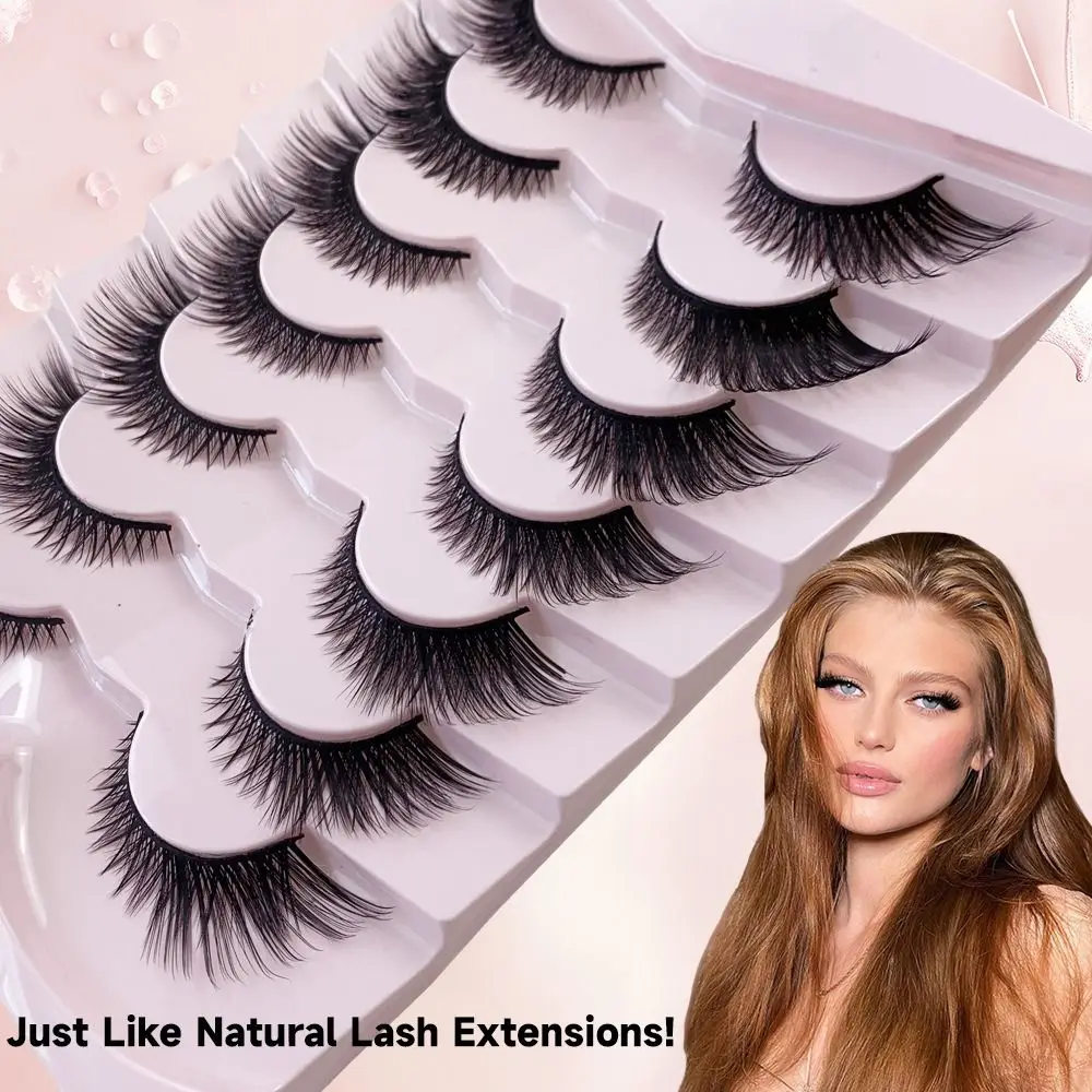 

7 Pairs Simulation Eye Eyelashes Eye Tail Lengthening Lashes Extension Diagonal Fly Fake Lashes Reusable Wispy