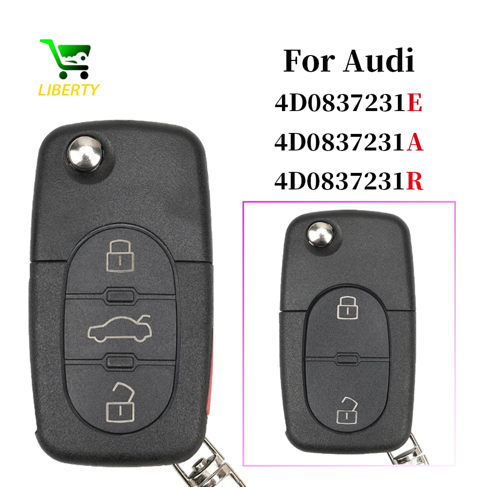 Liberty 4D0837231A 4D0837231R Key Fob For Audi A3 A4 A6 A8 TT RS4 Quattro 1994 - 2004 433Mhz ID48 Chip Car Remote Flip Key 2/3BT