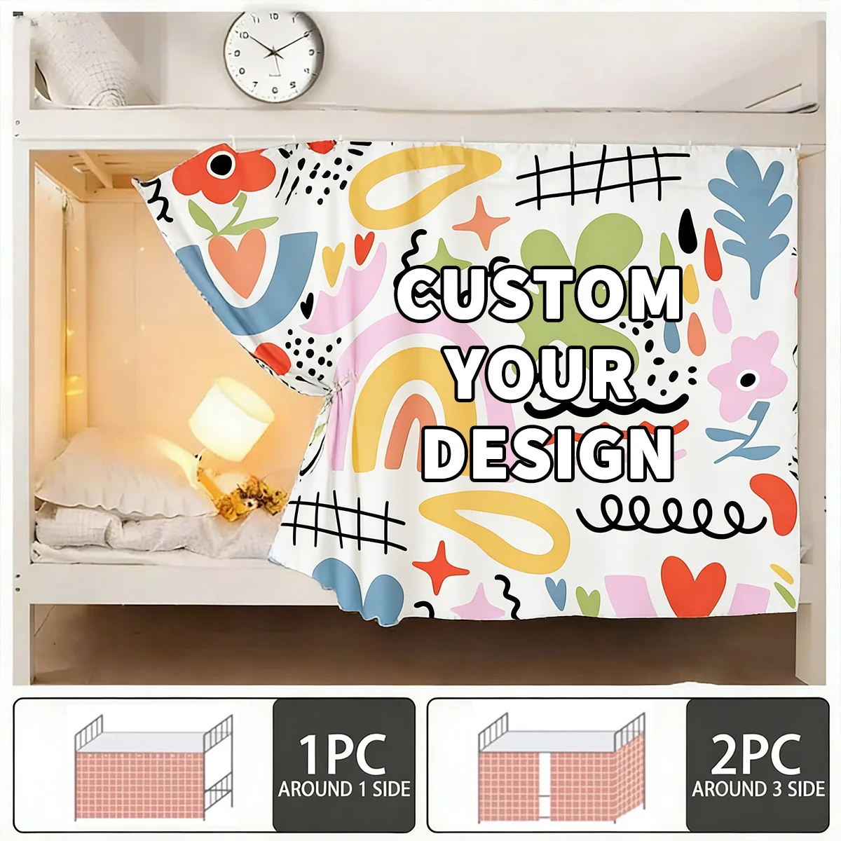 Image 5: Rideau de lit personnalisé avec photo 2D plat, 1 pièce/2 pièces/3 pièces, 115x200cm, tissu polyester robuste, design occultant tendance