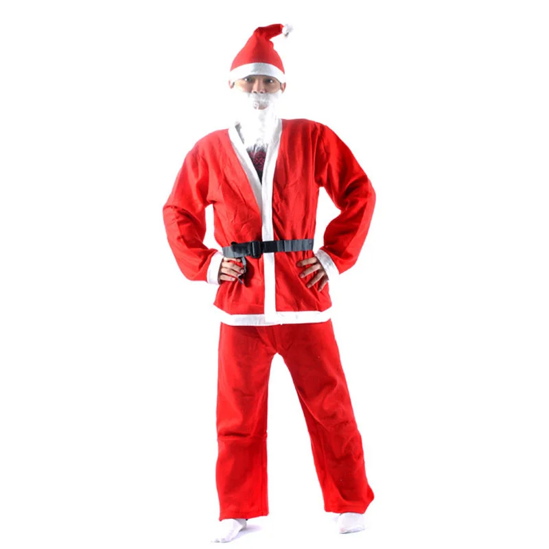 大人のためのサンタクロースのロールプレイングコスチューム、男性のためのドレススーツ、帽子、クリスマス