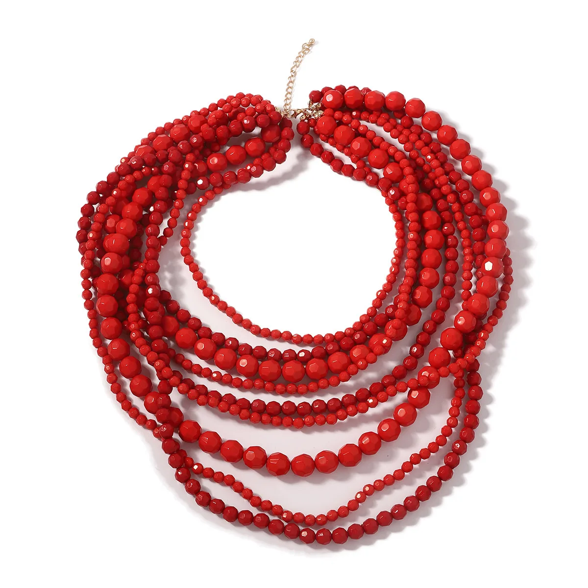 Brand ZA Coral Red Beaded Necklaces for Women Bohemia Multilayer Acrylic Round Beads Chains Chokers Necklace Collar Jewelry